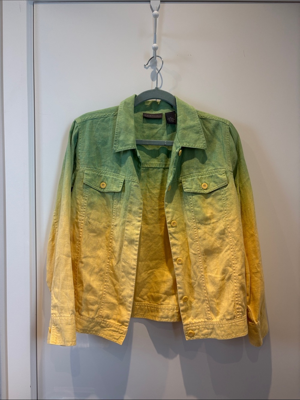 Relativity Ombre Green to Yellow Button-Front Denim Jacket